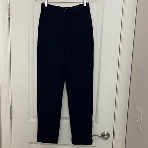 Anatomie Navy Side Stripe Cuffed Trousers XS High Rise Tapered Travel Comfort